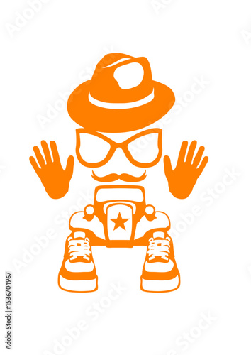 personnage chapeau moustache voiture lunette chaussure