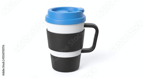 odern reusable coffee cup with silicone lid, isolated on white background. Generative AI