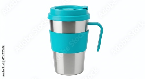 odern reusable coffee cup with silicone lid, isolated on white background. Generative AI
