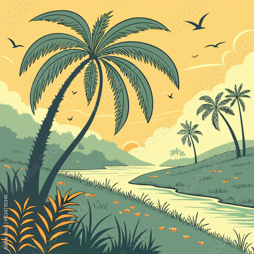 Vibrant-tropical-landscape-at-sunset