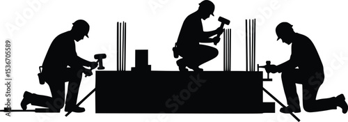 Silhouette illustration of individuals working together on a building task or structural assembly