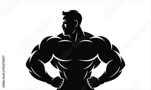 Muscular man silhouette strong bodybuilder fitness