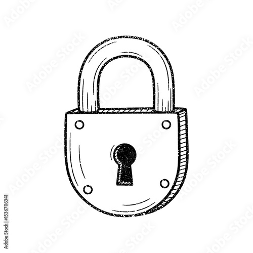 Illustration of a padlock in vintage stipple engraving style isolated on transparent background