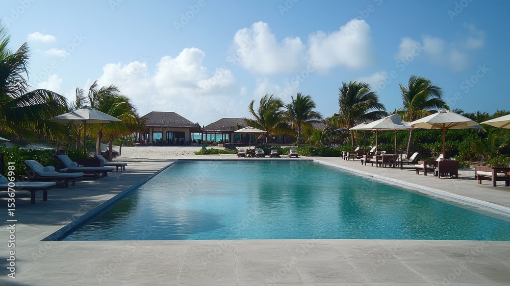 Obraz premium Tranquil poolside scene at a resort.