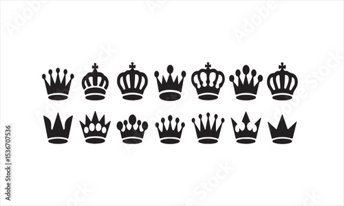 Collection of black crown icons for design