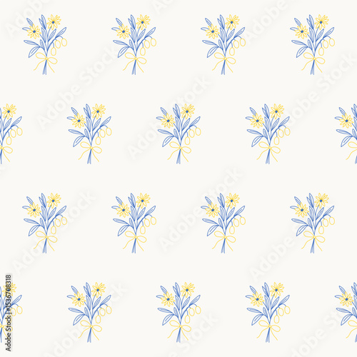 Seamless Outline Flower Textile Print Pattern. Travel and Vacation Rest Theme. Summer Resort Fabric Swatch Doodle Line Art  Hand Crafted Decoration. Simple Sketch Outline Drawing.