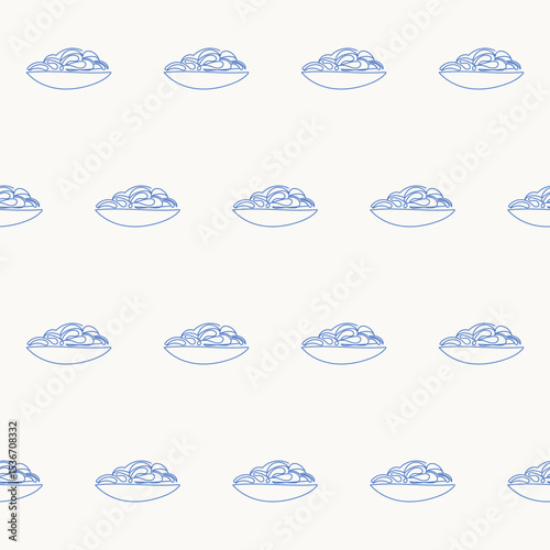 Seamless Mediterranean Food Textile Print Pattern. Travel Vacation Rest Theme. Summer Resort Fabric Swatch Doodle Line Hand Crafted Decoration. Simple Line Art Sketch Outline Drawing.