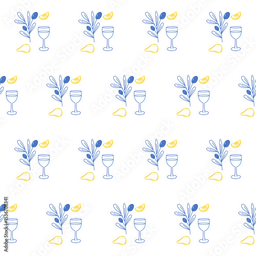 Seamless Textile Print Pattern. Mediterranean Atmosphere. Travel and Vacation Rest Theme. Summer Resort Fabric Swatch Doodle Line Art 
 Hand Crafted Decoration. Simple Sketch Outline Drawing.