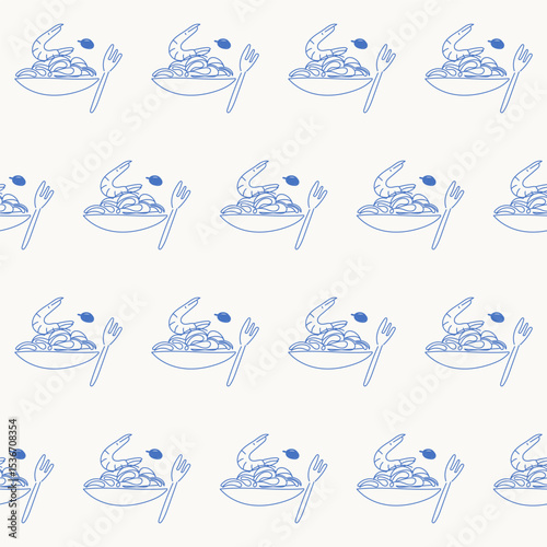 Seamless Mediterranean Food Textile Print Pattern. Travel Vacation Rest Theme. Summer Resort Fabric Swatch Doodle Line Hand Crafted Decoration. Simple Line Art Sketch Outline Drawing.
