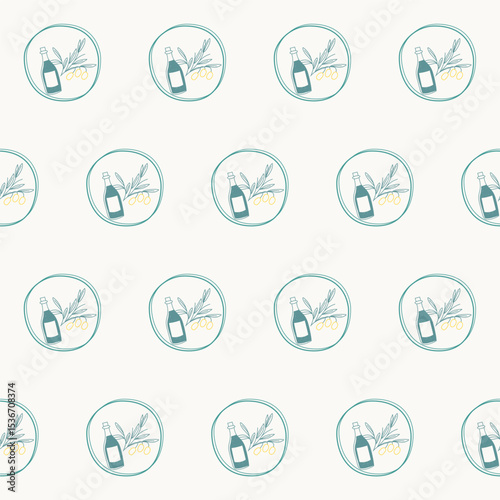 Seamless Wine Bottle Textile Print Pattern. Mediterranean Atmosphere. Travel Vacation Rest Theme. Summer Resort Fabric Swatch Doodle Line Art Hand Crafted Decoration. Simple Sketch Outline Drawing.