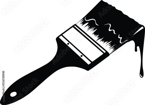 Silhouette illustration of a paintbrush with curved bristles and dripping paint