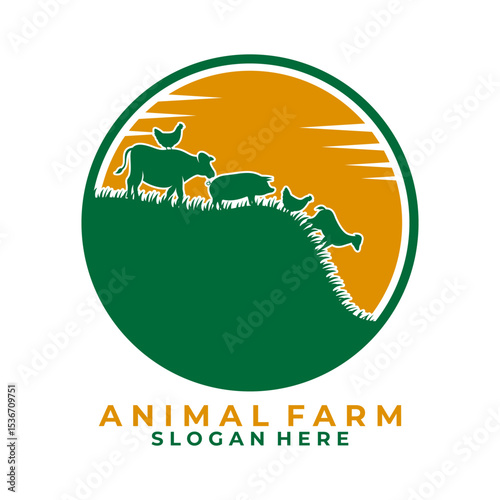 Animal farm logo design vector template. circle label animal farm logo design