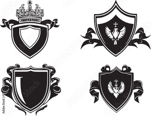 Royal Heraldic Shield Emblem Vector Set

