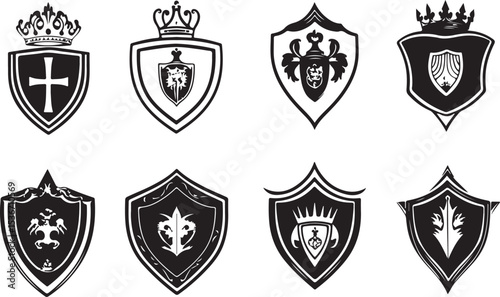 Royal Heraldic Shield Emblem Vector Set

