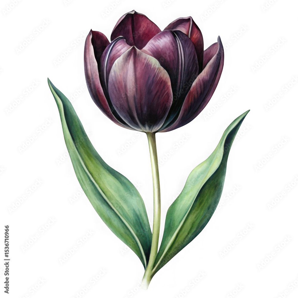 Fototapeta premium Dark tulip flower illustration isolated on transparent background
