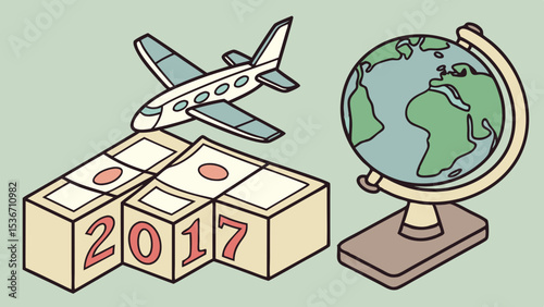 Airplane globe money travel 2017 finance world adventure currency illustration design journey
