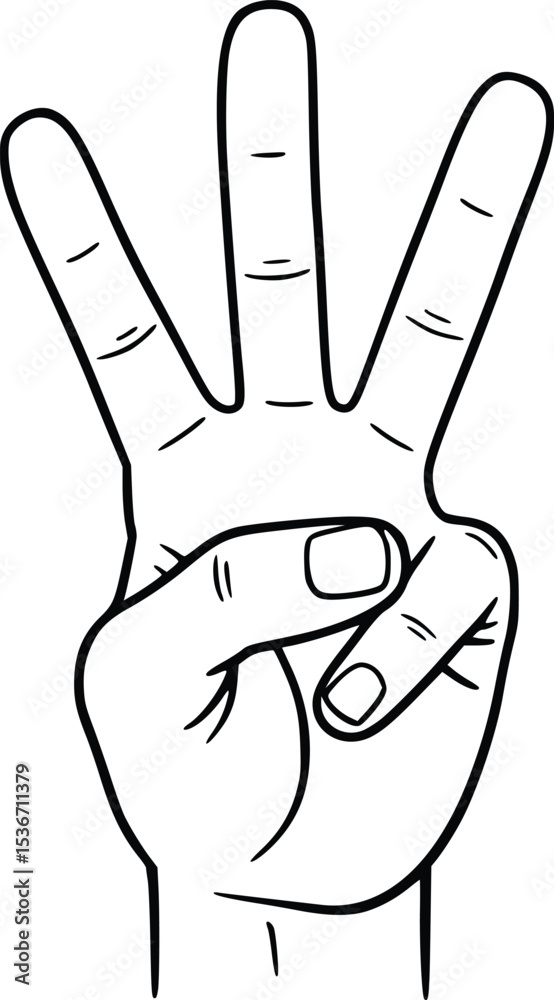 Simple black and white line illustration of a hand gesture with three fingers raised in profile
Simple black and white line illustration of a hand gesture with three fingers raised in profile