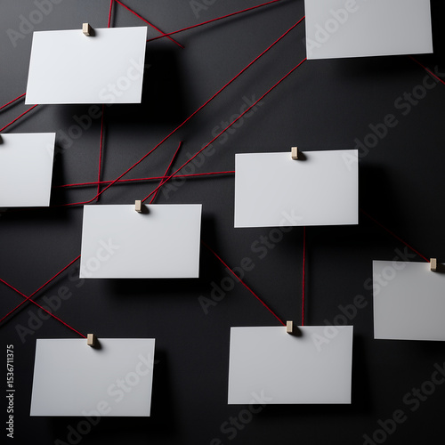 Investigation Board With Blank Notes Connected By Red Strings