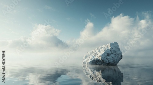 Iceberg floating in calm sea under blue sky for nature climate change environmental landscape scene