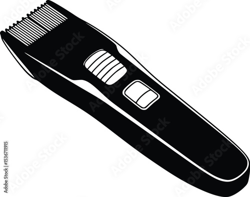 Silhouette of an electric razor with ergonomic handle and comb cutting area for grooming
