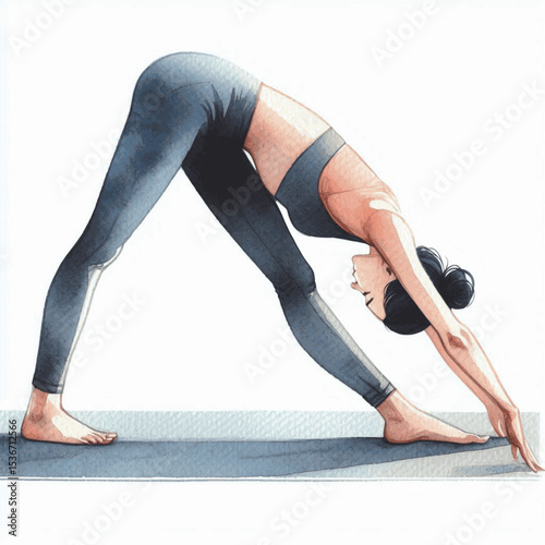 Rooted Reach Yoga Dog pose isolated watercolor vector illustration svg
