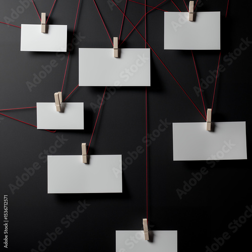 Investigation Board With Blank Notes Connected By Red Strings