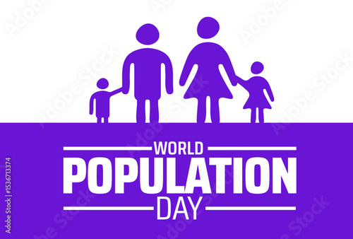 World Population Day background or banner design.  Stylized Family Icon Parents and Child on White Background, Symbolizing Demographics and Global Community.
