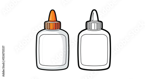 Colored and Outline Glue Bottles Back to School Coloring Page Printable Fun