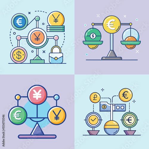 Currency Exchange Flat Style Vector Illustration