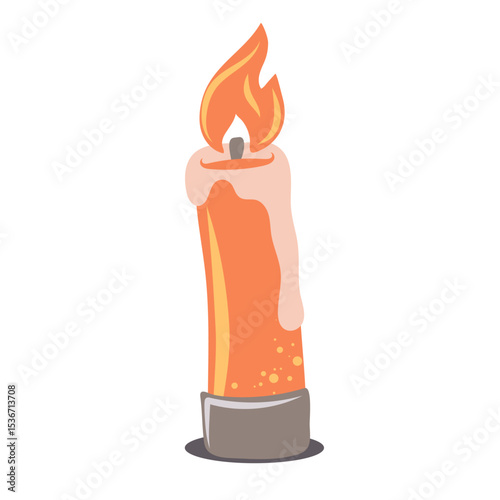 Hand drawn burning candle from paraffin wax. Decorative design element. Vector illustration
