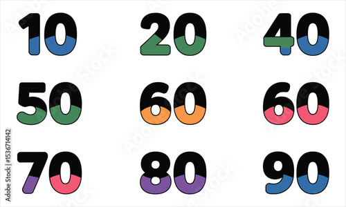 Colorful number charts with half filled design elements