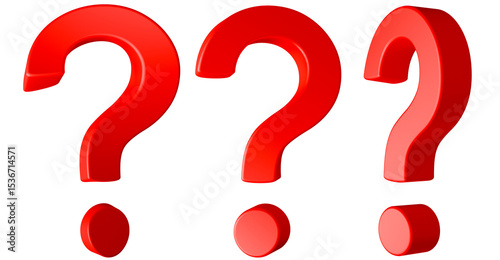 Canvas Print Three large red question marks isolated on transparent background, represent confusion and the search for answers