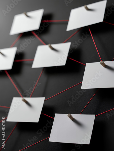Investigation Board With Blank Notes Connected By Red Strings