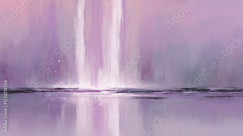 A digital painting of a tranquil zen waterfall under moonlight