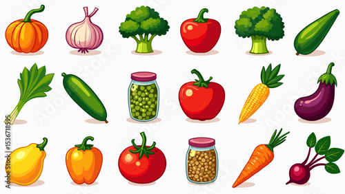 Vegetables Illustration Set - Carrot, Squash, Bell Pepper, Healthy Eating Stock Illustration