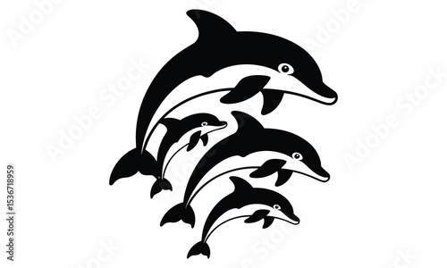 Three dolphins leaping silhouette family ocean wildlife