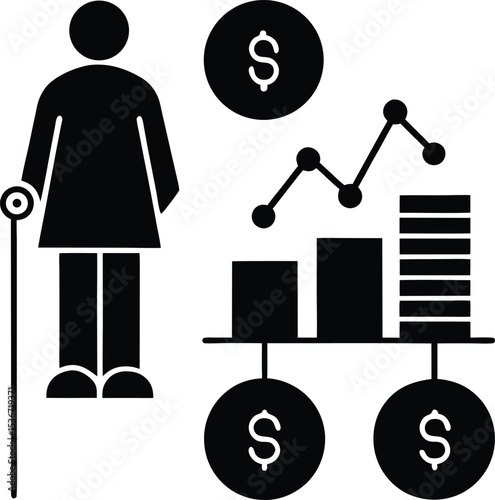 Savings and budget planner vector Silhouette illustration Retirement Plan Tracker with Milestones