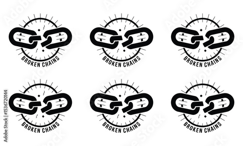 Six black and white broken chain link logos