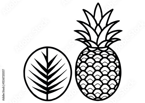 Minimal black line art vector illustration of a Pineapple on white background