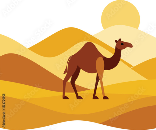 Camel in Desert Vector Illustration Artwork Landscape Scene Animal Art