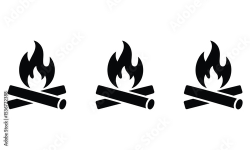 Bonfire icon set three variations of campfire flames
