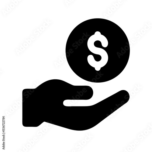 hand holding dollar coin icon on white background .svg