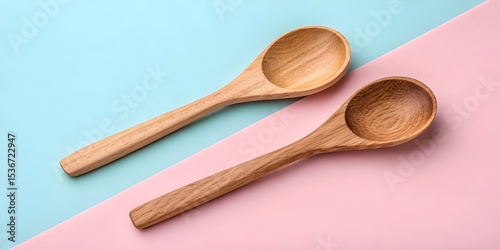 Wooden Spoons on Pastel Background Aesthetic photo