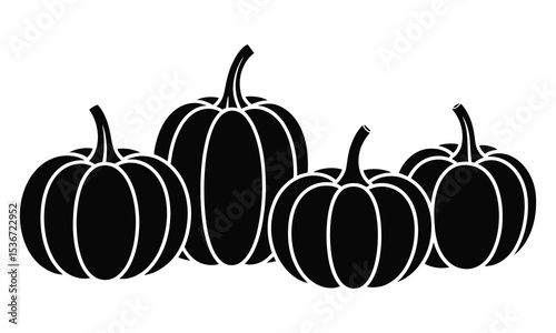 Four black silhouette pumpkins autumn harvest design