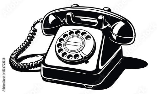 Vintage rotary phone illustration black and white