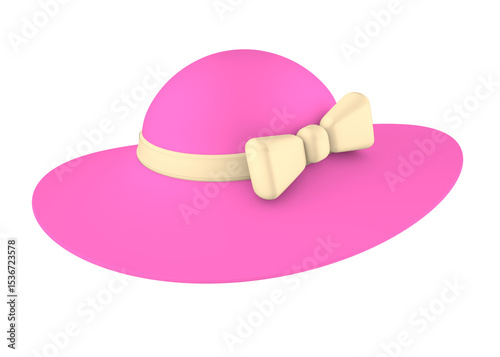Pink hat with bow isolated on transparent background. Clothes and accessories concept.