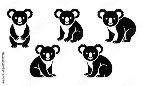 Five koala bear silhouettes in different poses