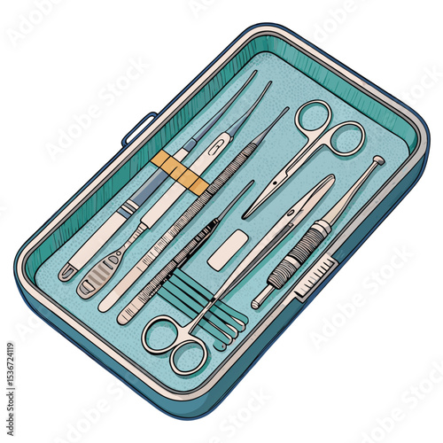 close up vector of surgery tray with instruments
