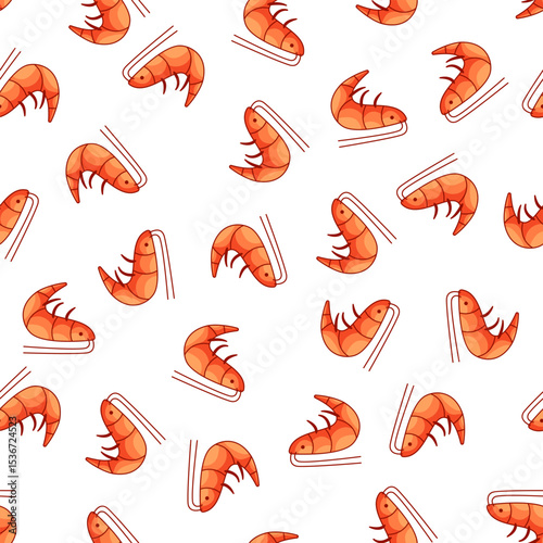Shrimp seamless pattern seafood background flat color illustration