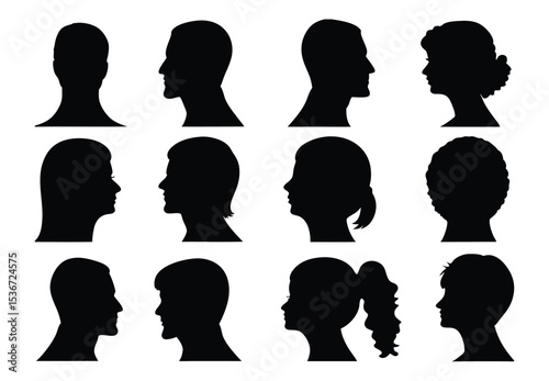Unique Black Human Profile Silhouette Vector Collection for Diverse Portrait and Art Design